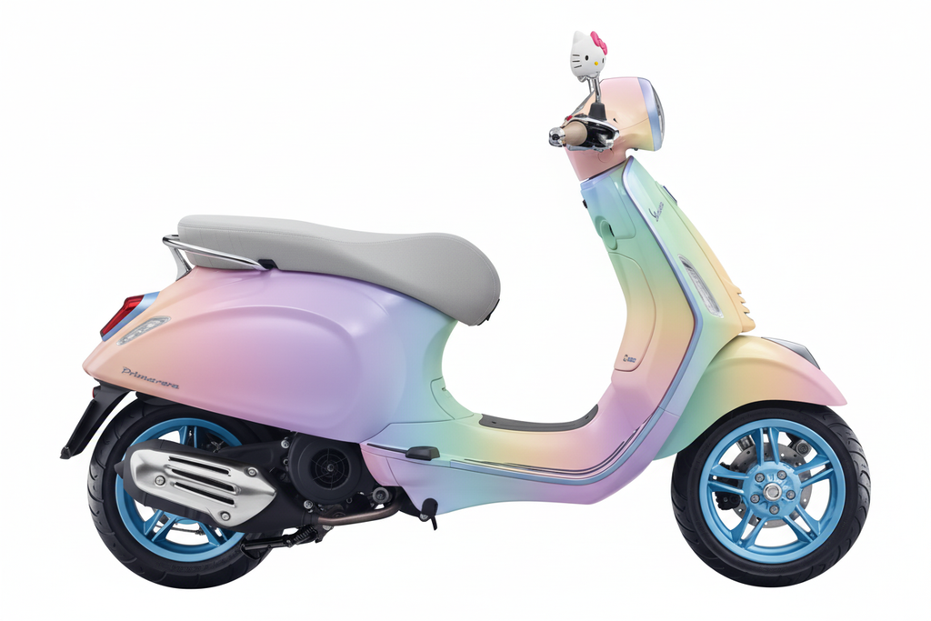 Xe Vespa 7 màu pastel với kính chiếu hậu Hello Kitty
