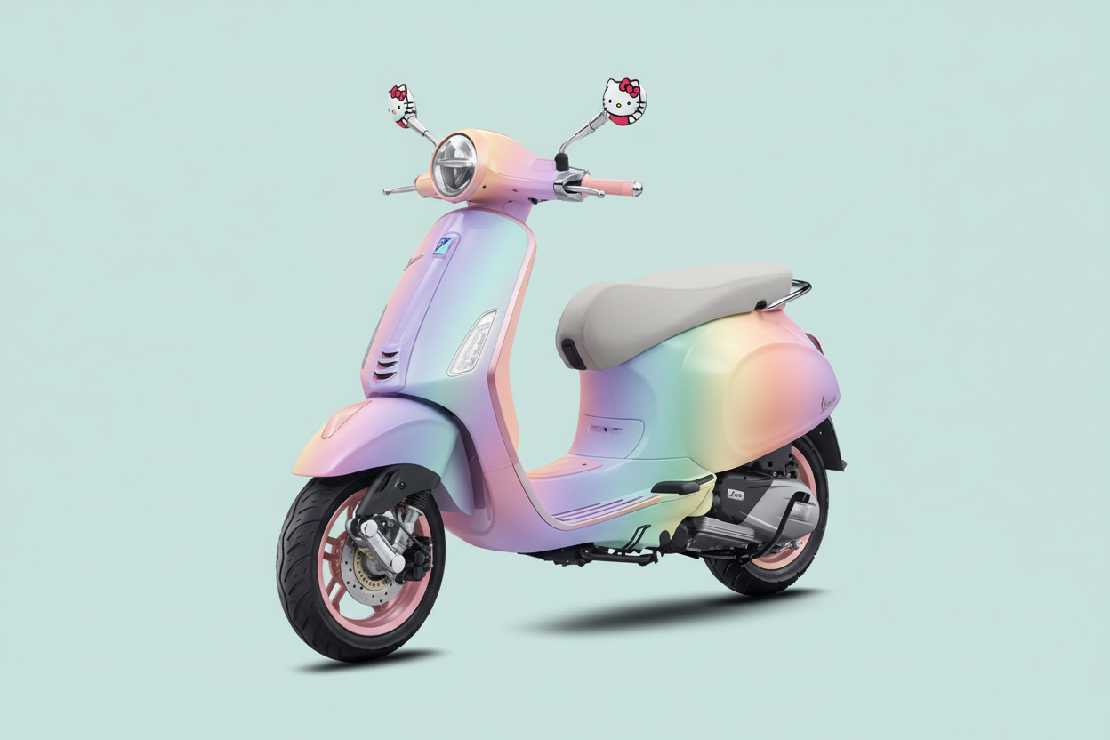 Toàn cảnh - Xe Vespa 7 màu pastel với Hello Kitty